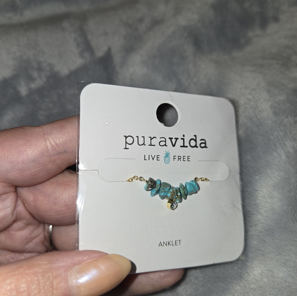 Gold tone and turquoise Pura Vida anklet - Picture 5 of 11